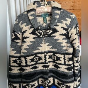Vintage Lauren Ralph Lauren Navajo Aztec Indian Blanket Hand-Knit Wool Jacket